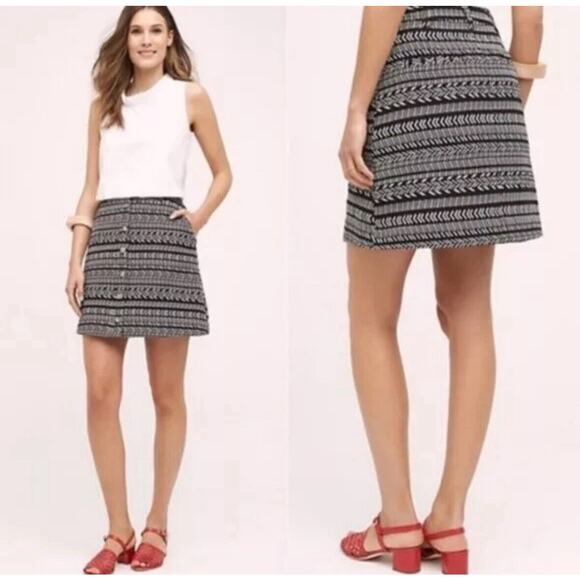 Anthropologie Maeve Black White Tribal Pattern Button Up Mini Skirt US 2 - Picture 1 of 11